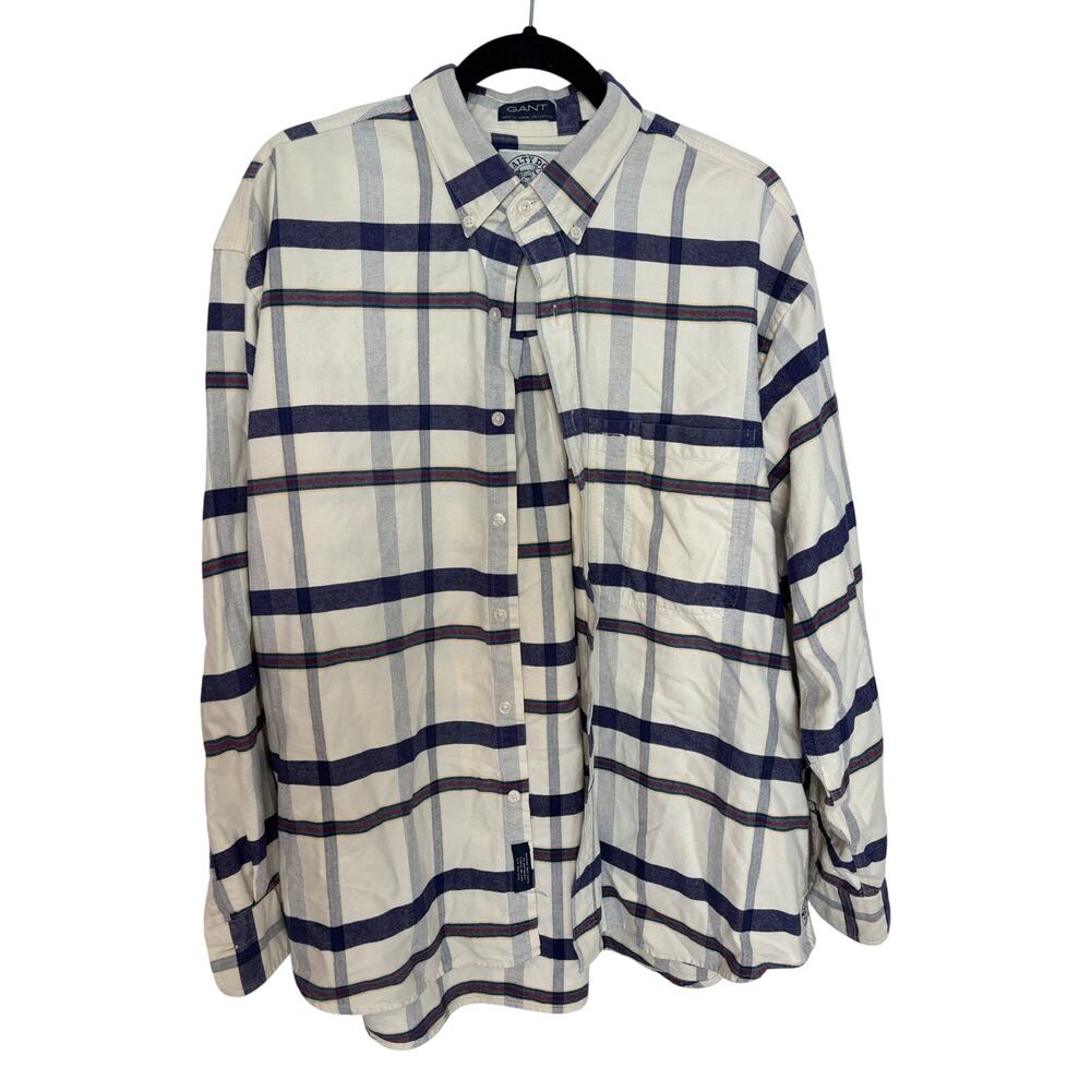 GANT Salty Dog Plaid Button Down Shirt Cream Navy Red Men’s XL 100% Cotton